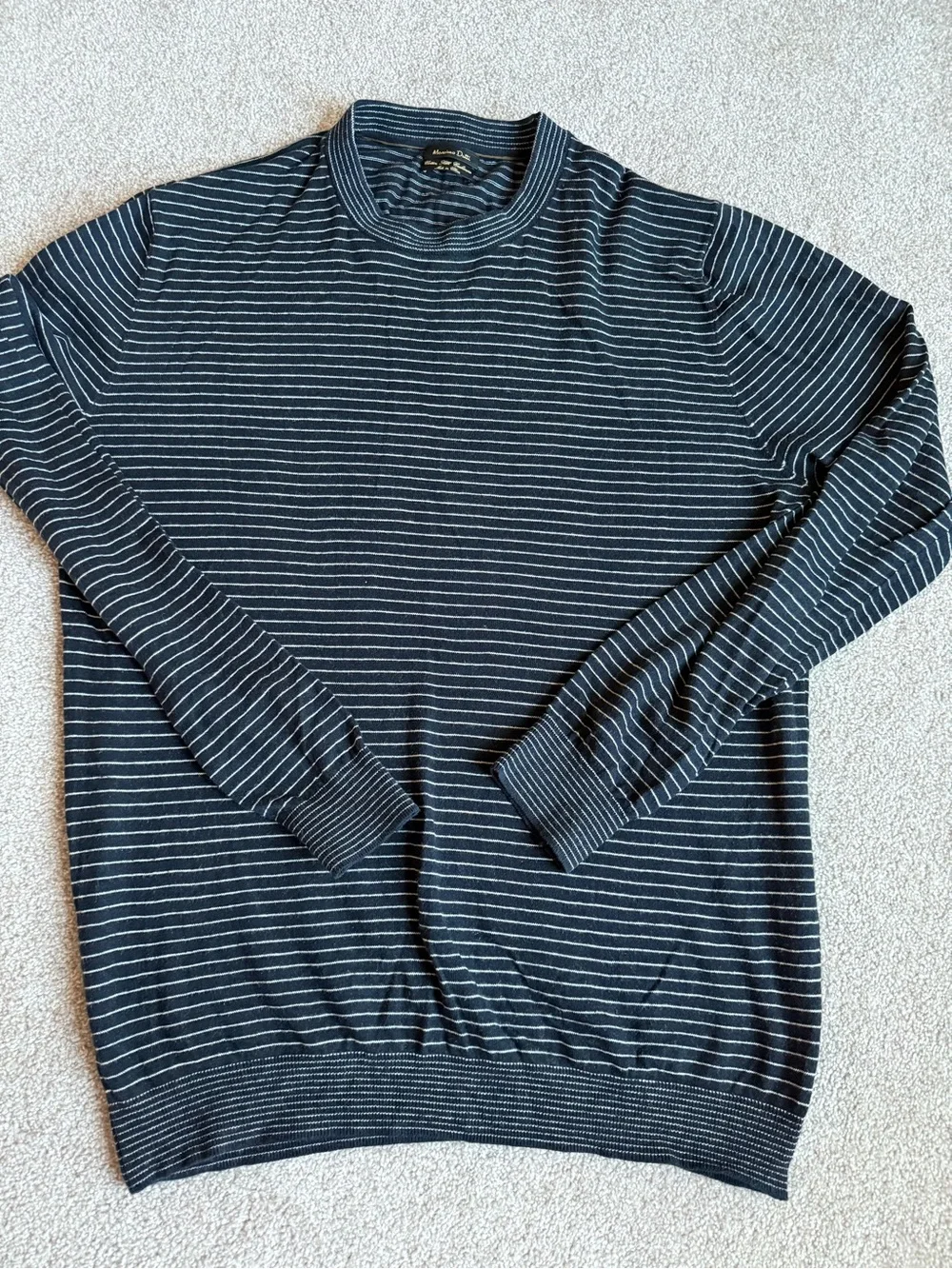 Massimo Dutti Navy and White Striped Crewneck Sweater